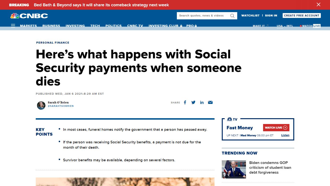 Here's what happens with Social Security payments when someone dies - CNBC